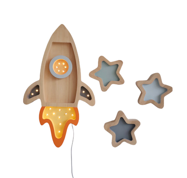 Rocket and Stars Wooden Lamp
