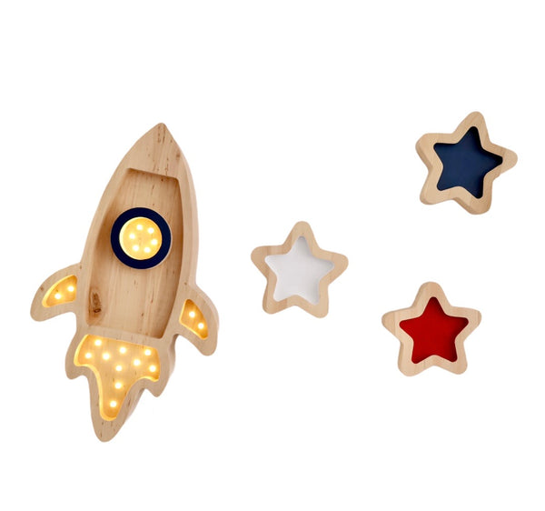 Rocket and Stars Wooden Lamp