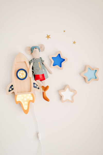 Rocket and Stars Wooden Lamp