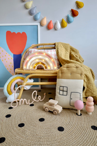 Rainbow Wooden Lamp -Medium- Pink and Mustard