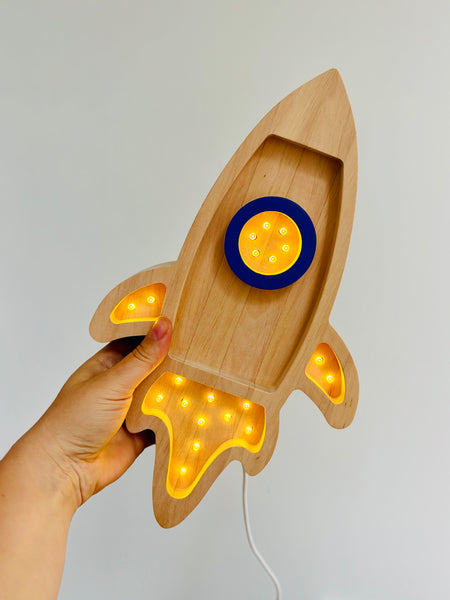 Rocket and Stars Wooden Lamp